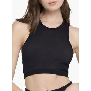 Spiritual Gangster Crop Tank Womens XS/S Black Icon Jacquard Ribbed Athletic